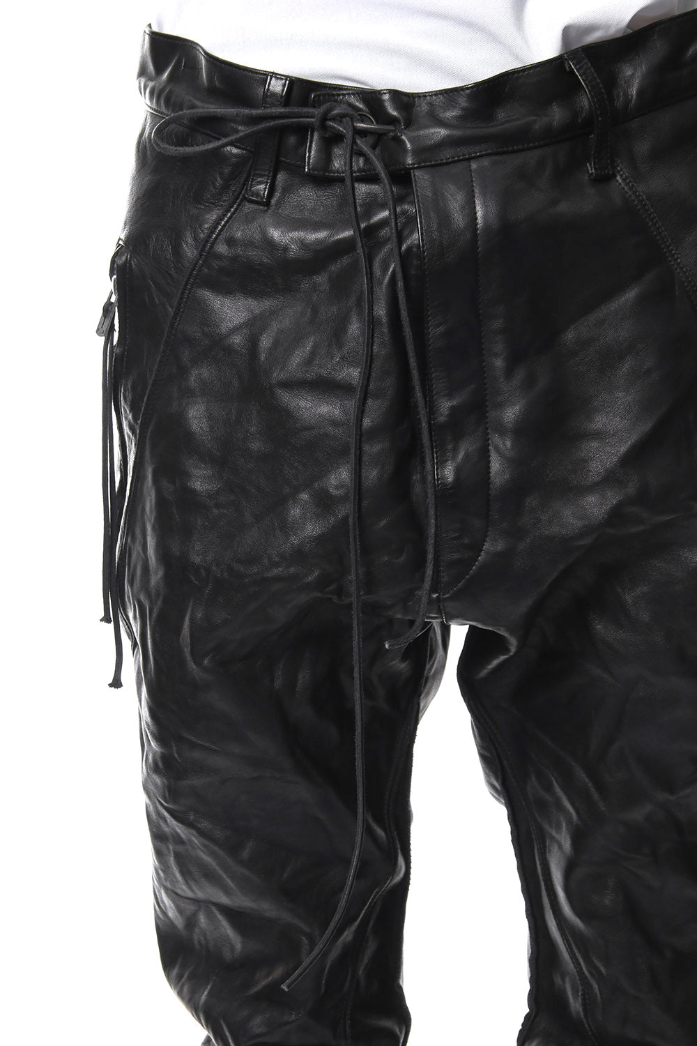 Washable bonding leather drop crotch pants