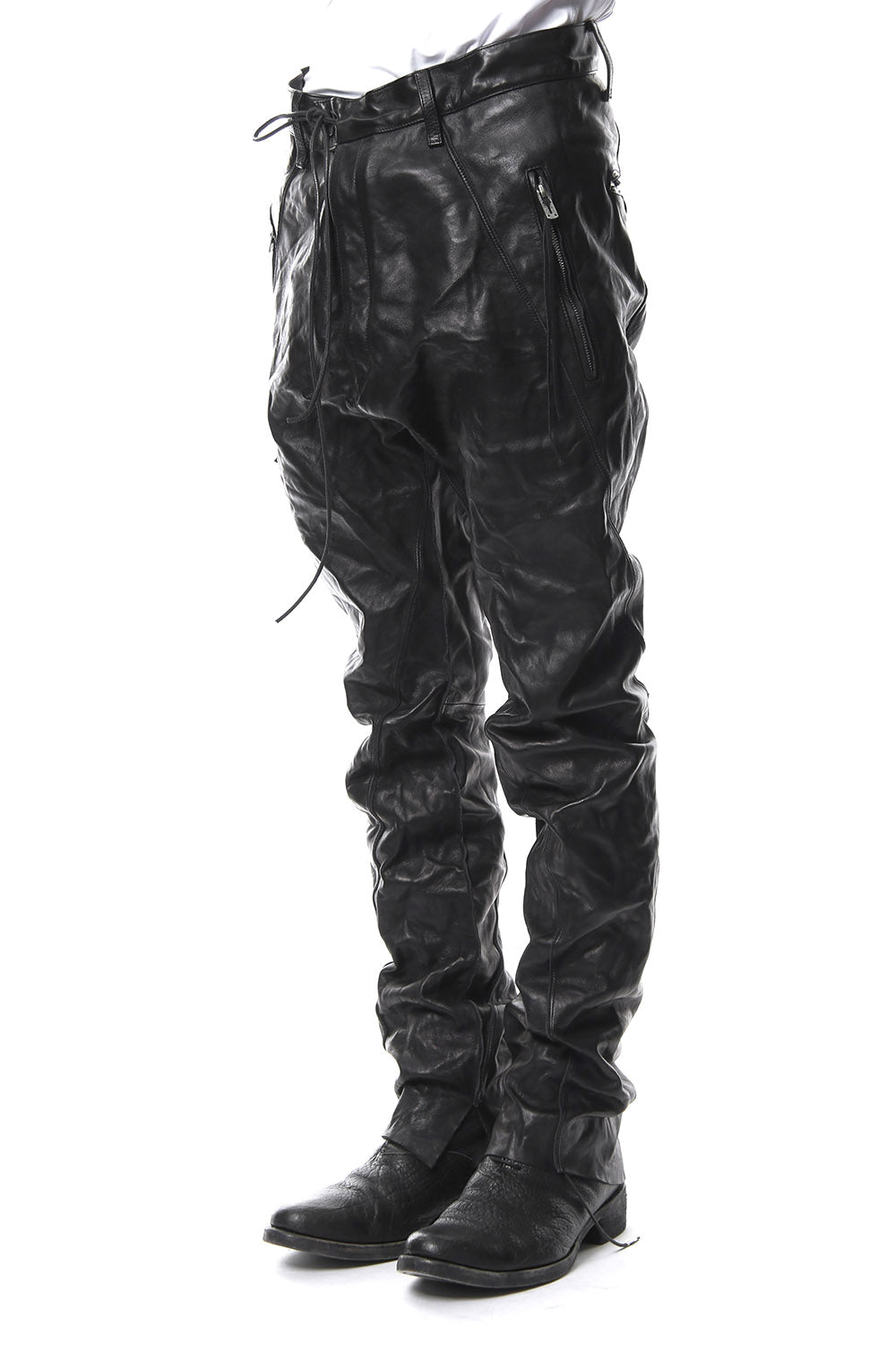 Washable bonding leather drop crotch pants