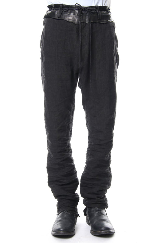 Rough leather × linen drop-crotch slim pants - ST107-0029S