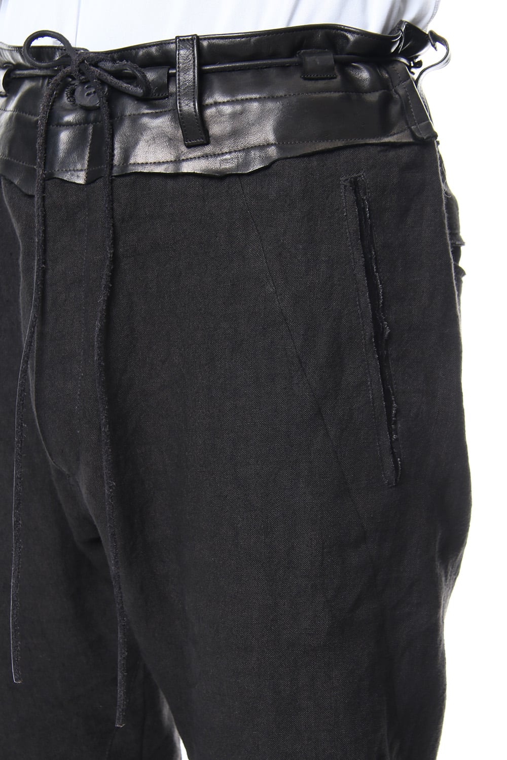 Rough leather × linen drop-crotch slim pants - ST107-0029S