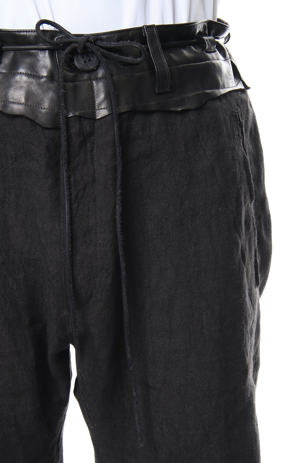 Rough leather × linen drop-crotch slim pants - ST107-0029S