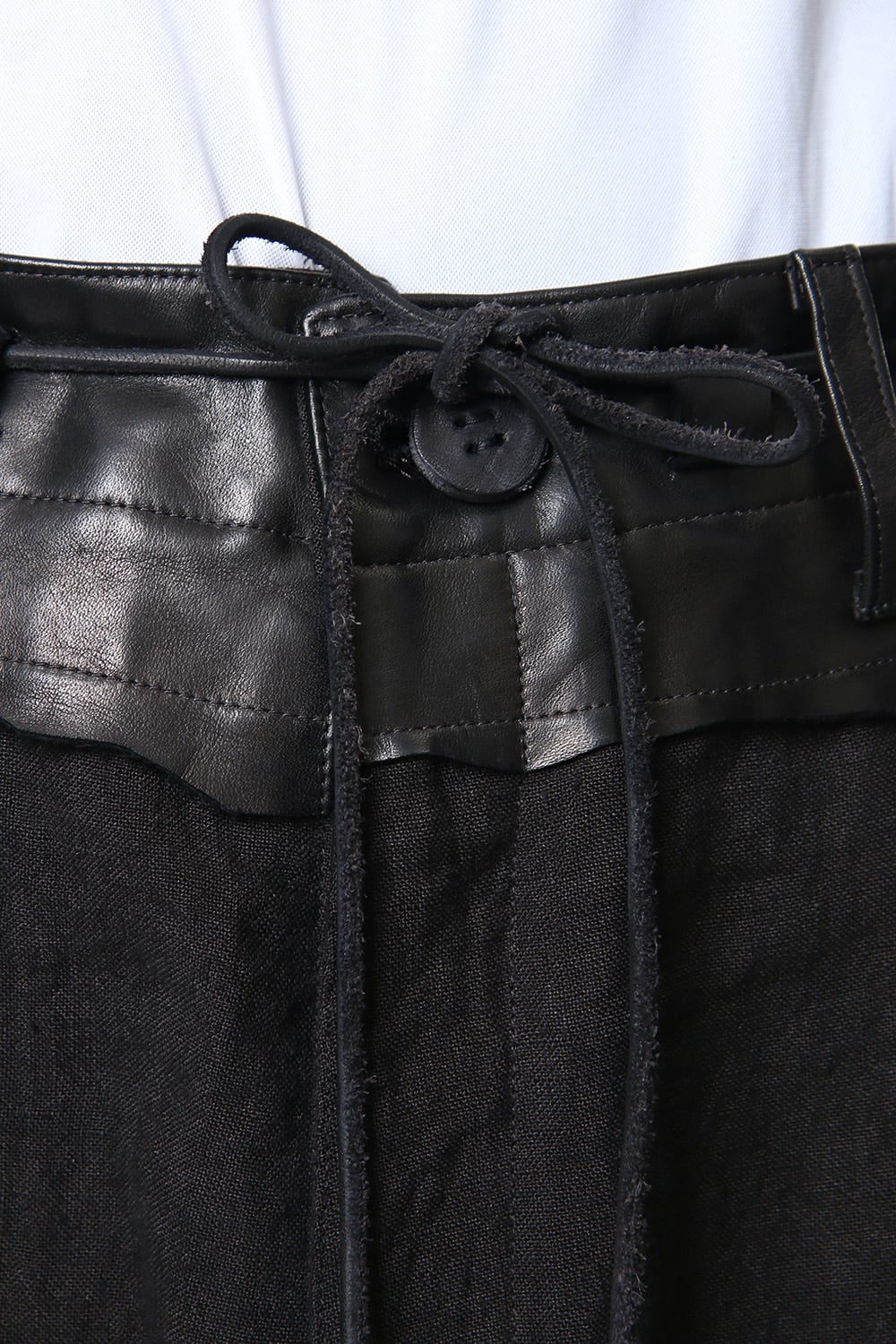 Rough leather × linen drop-crotch slim pants - ST107-0029S