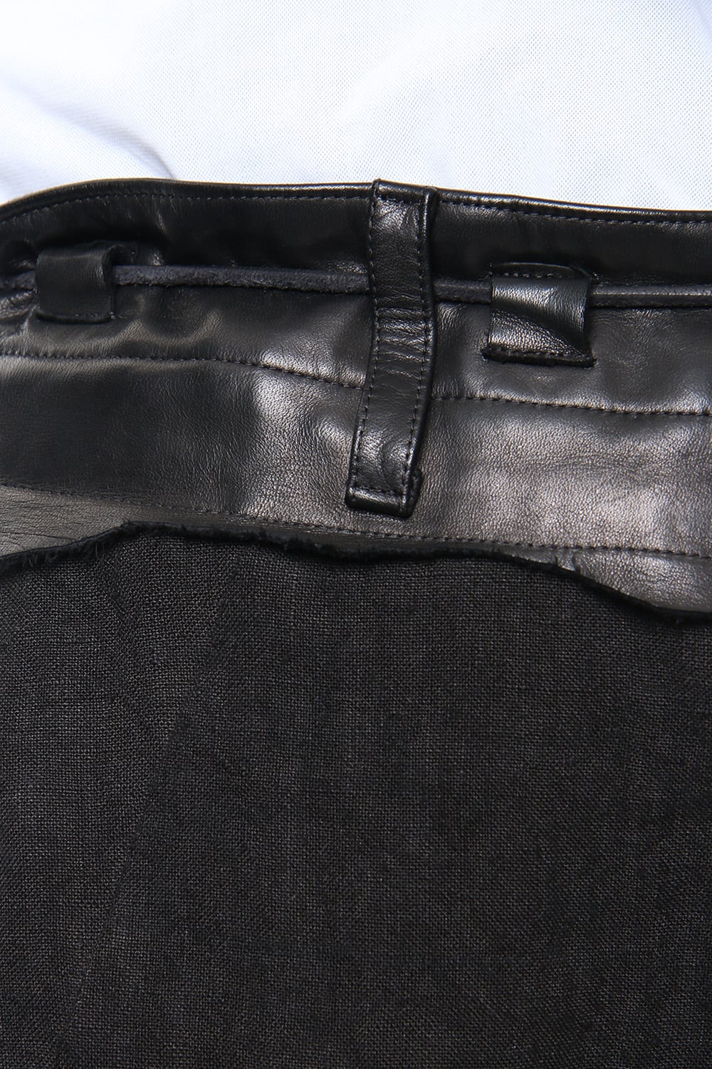 Rough leather × linen drop-crotch slim pants - ST107-0029S