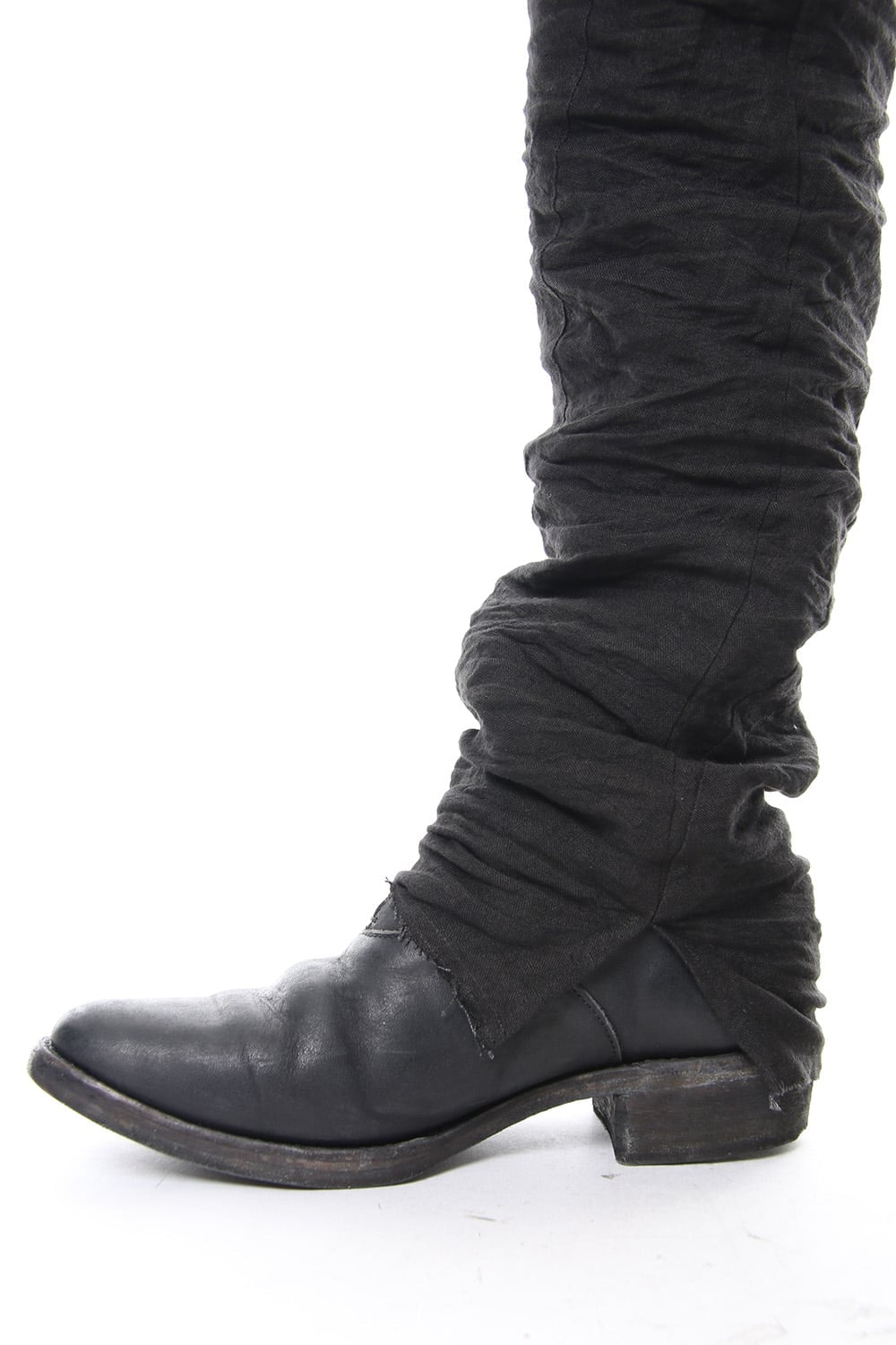 Rough leather × linen drop-crotch slim pants - ST107-0029S