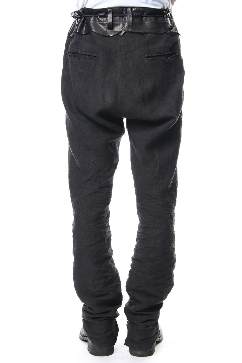 Rough leather × linen drop-crotch slim pants - ST107-0029S