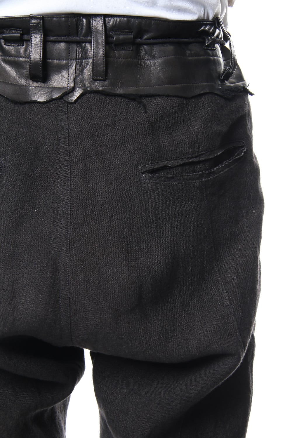 Rough leather × linen drop-crotch slim pants - ST107-0029S