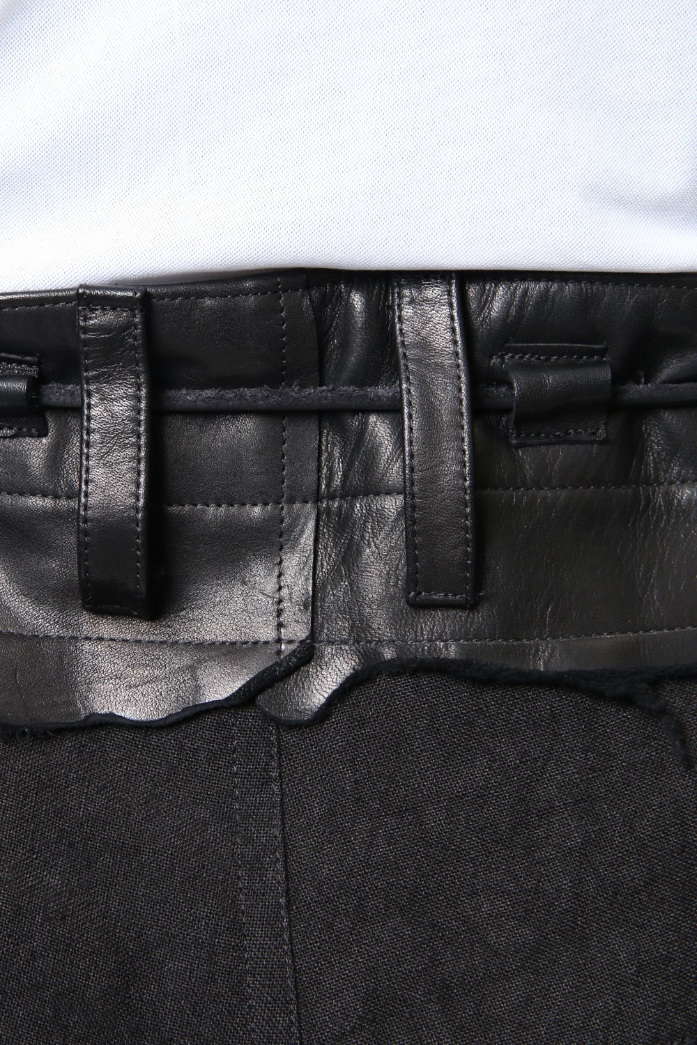 Rough leather × linen drop-crotch slim pants - ST107-0029S