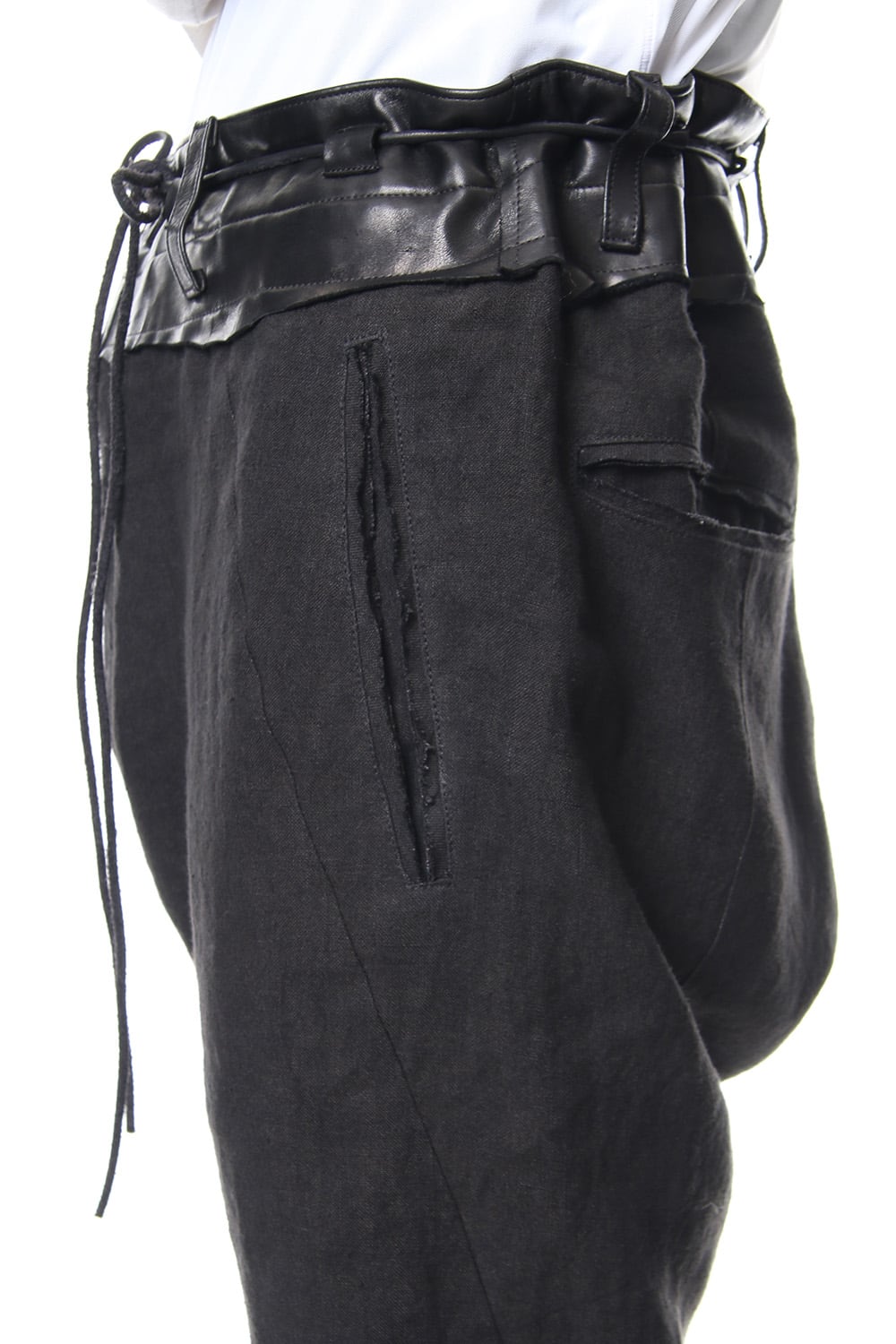 Rough leather × linen drop-crotch slim pants - ST107-0029S
