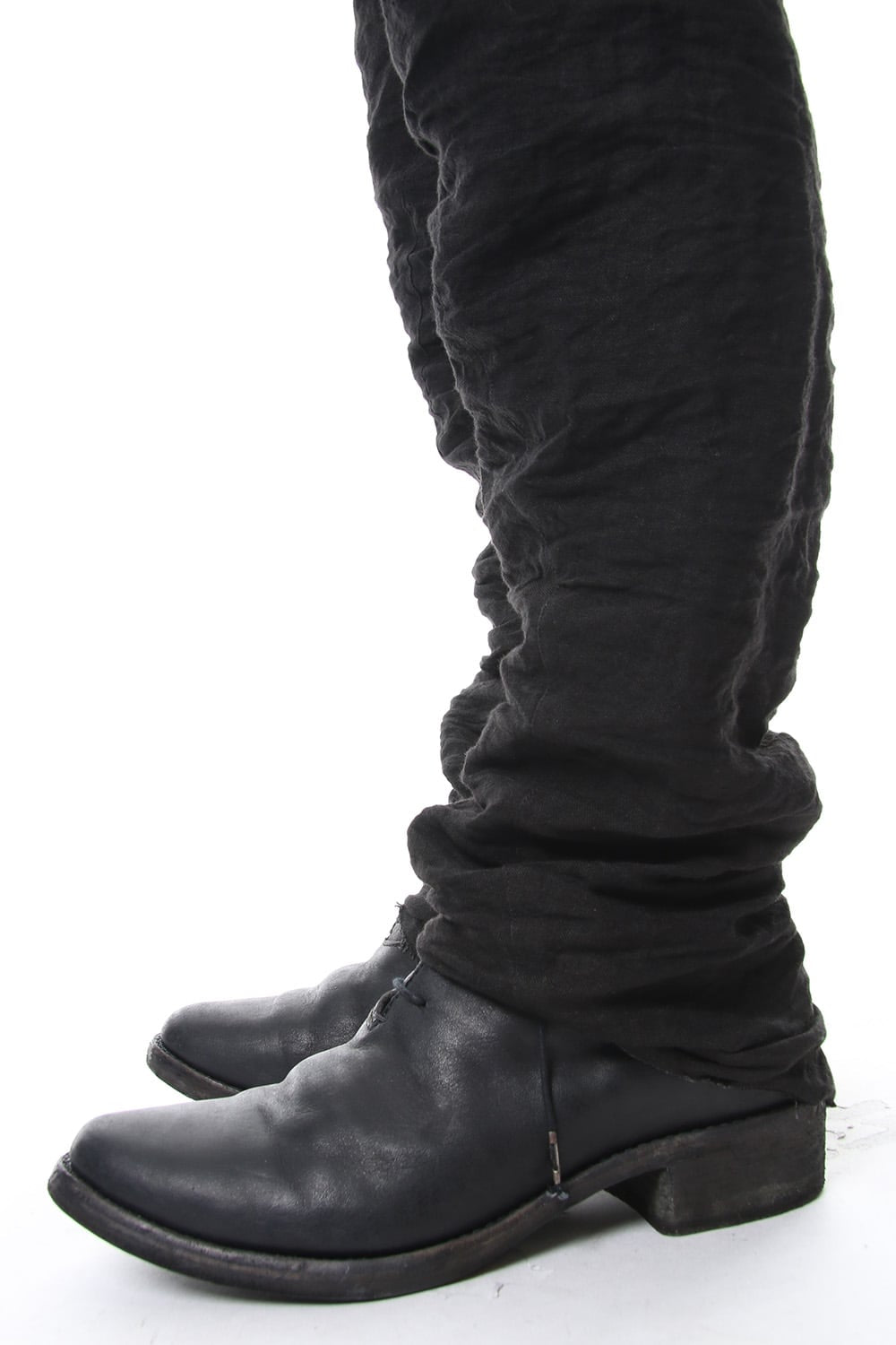 Rough leather × linen drop-crotch slim pants - ST107-0029S