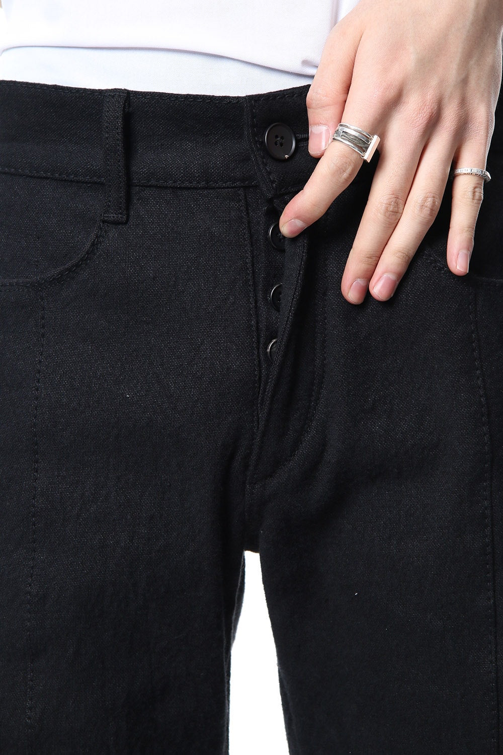 Heavy cotton × linen stretch twist curve pants