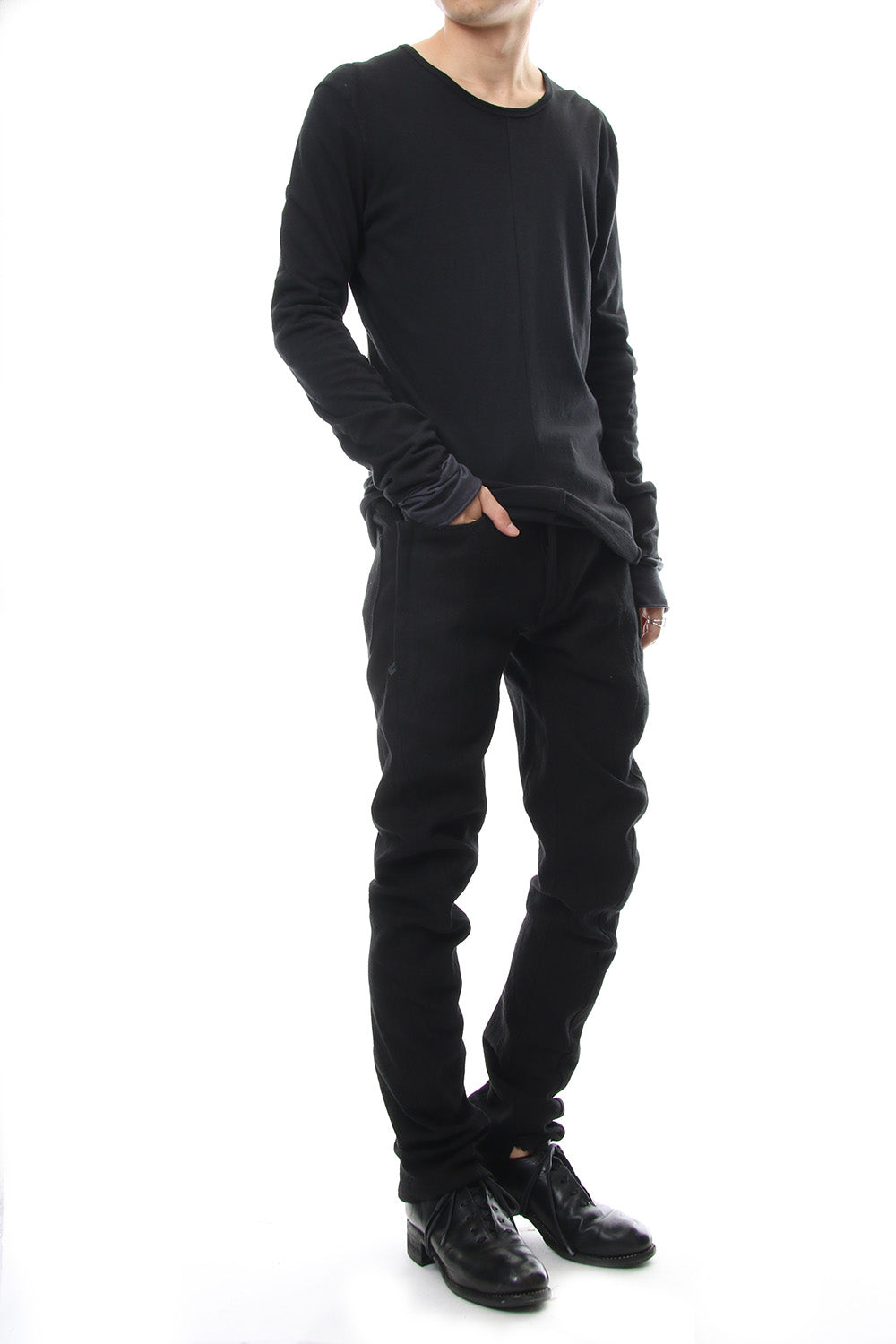 Heavy cotton × linen stretch twist curve pants