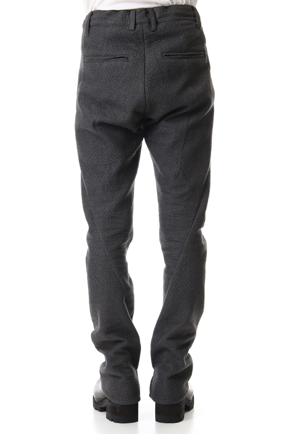 Hand Dyed Linen ×  Freece Needle Punch  Drop Crotch Slim Pants Charcoal - ST107-0039A