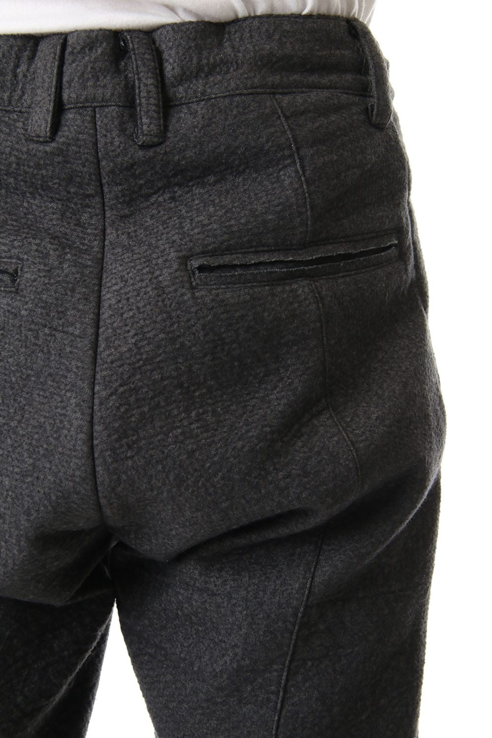 Hand Dyed Linen ×  Freece Needle Punch  Drop Crotch Slim Pants Charcoal - ST107-0039A