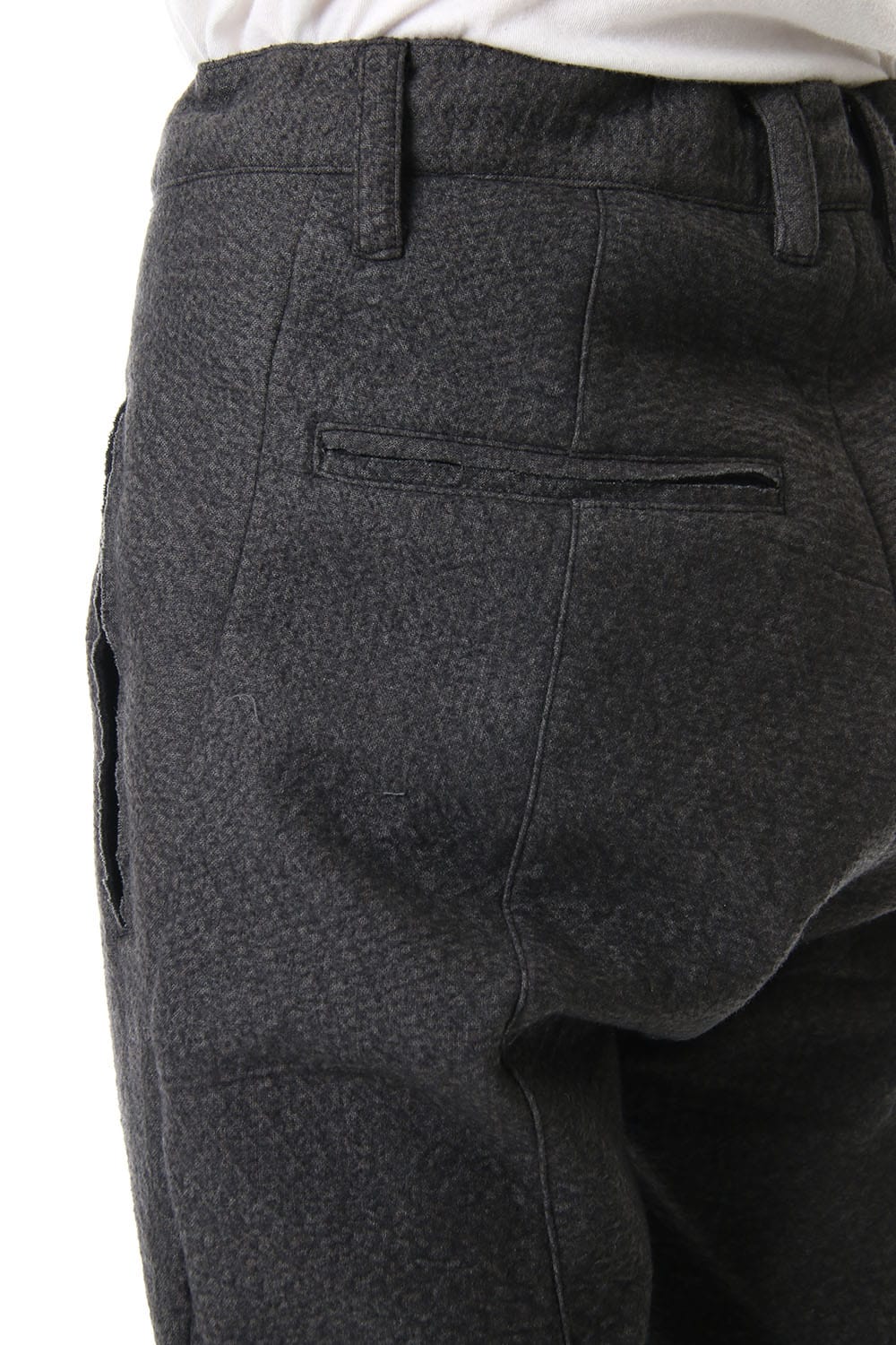 Hand Dyed Linen ×  Freece Needle Punch  Drop Crotch Slim Pants Charcoal - ST107-0039A