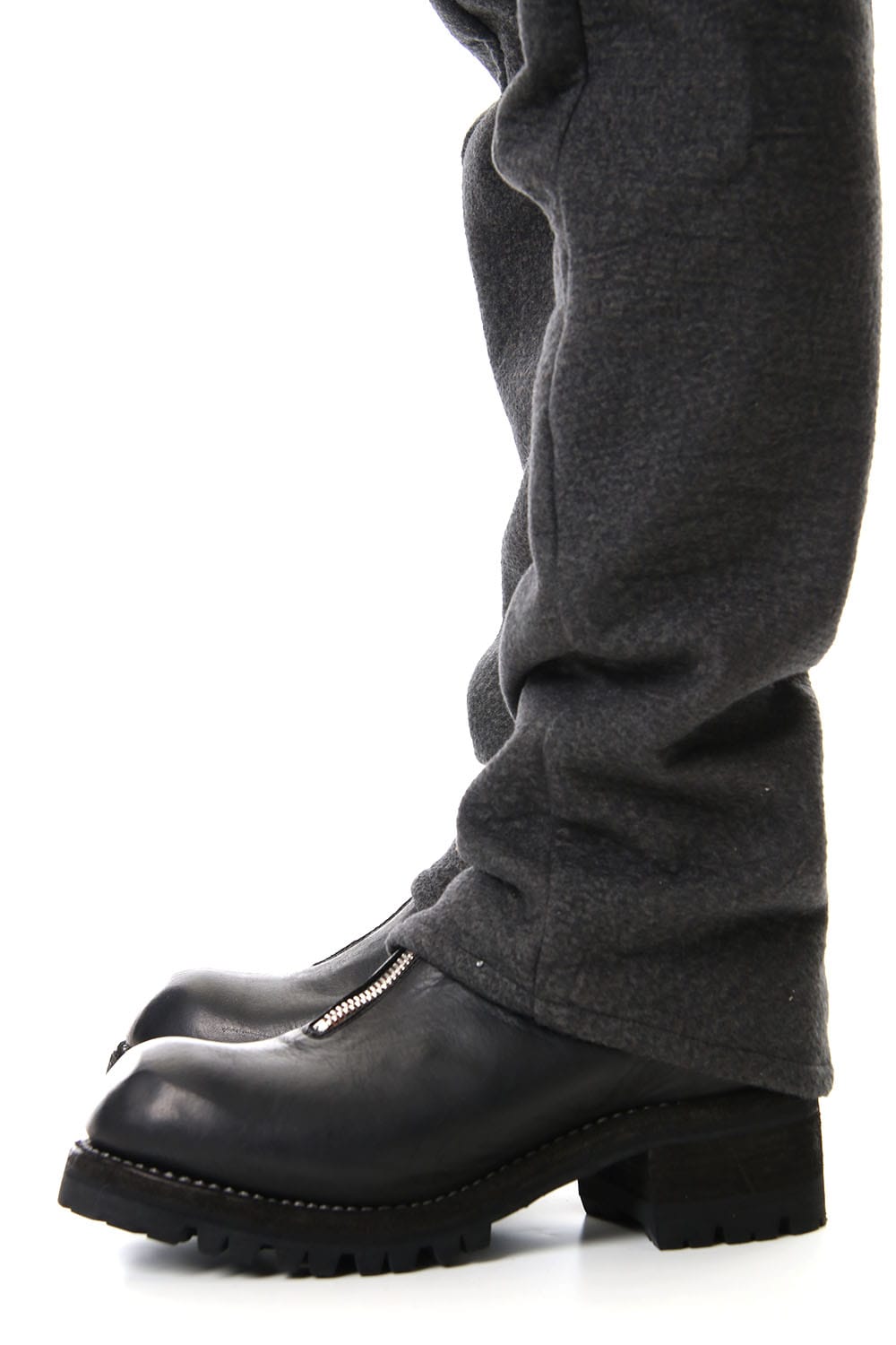 Hand Dyed Linen ×  Freece Needle Punch  Drop Crotch Slim Pants Charcoal - ST107-0039A