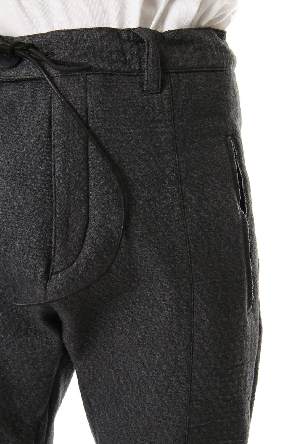 Hand Dyed Linen ×  Freece Needle Punch  Drop Crotch Slim Pants Charcoal - ST107-0039A