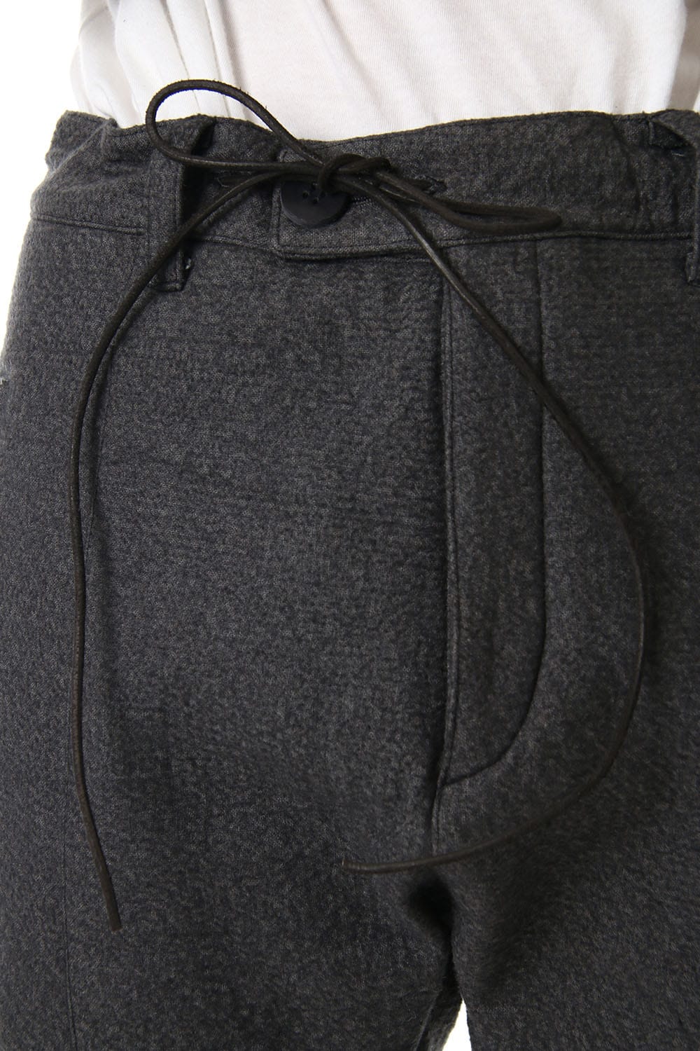 Hand Dyed Linen ×  Freece Needle Punch  Drop Crotch Slim Pants Charcoal - ST107-0039A