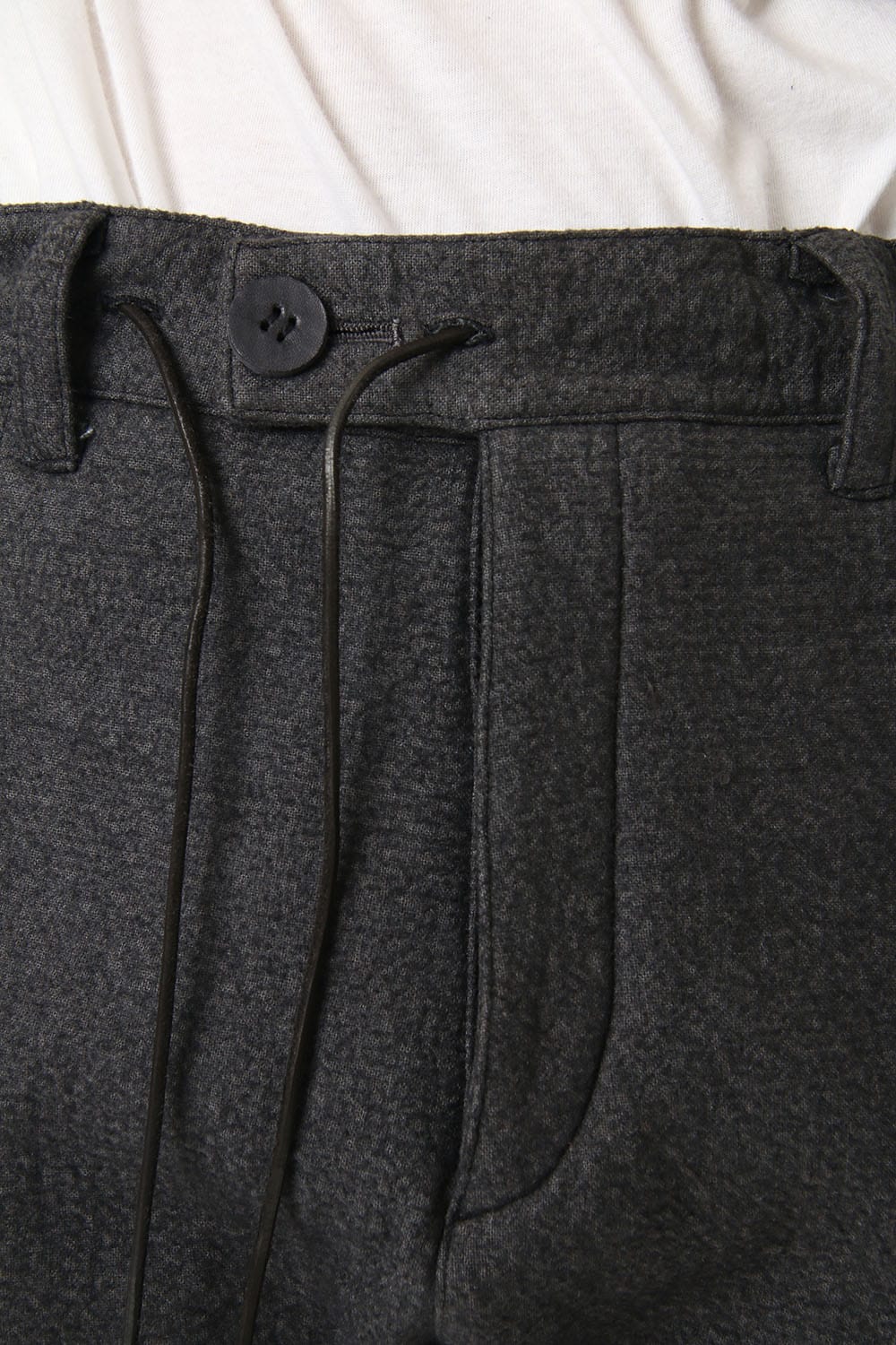 Hand Dyed Linen ×  Freece Needle Punch  Drop Crotch Slim Pants Charcoal - ST107-0039A