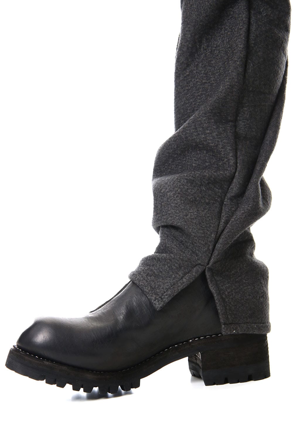 Hand Dyed Linen ×  Freece Needle Punch  Drop Crotch Slim Pants Charcoal - ST107-0039A