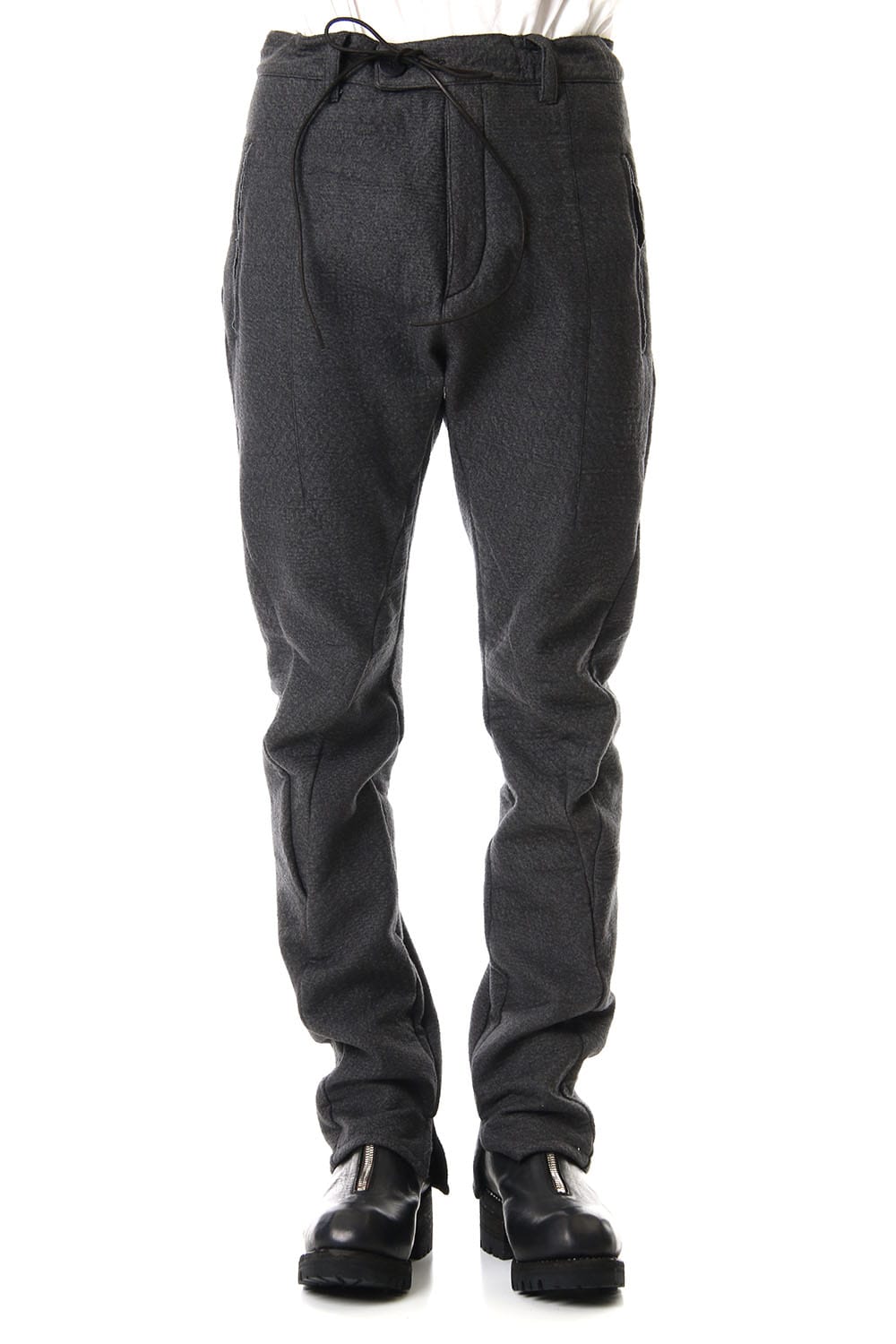 Hand Dyed Linen ×  Freece Needle Punch  Drop Crotch Slim Pants Charcoal - ST107-0039A