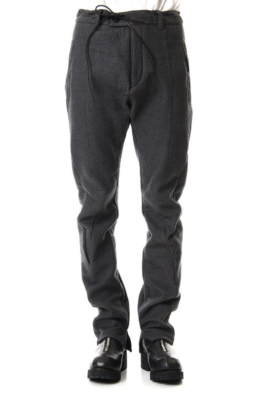 Hand Dyed Linen ×  Freece Needle Punch  Drop Crotch Slim Pants Charcoal - ST107-0039A
