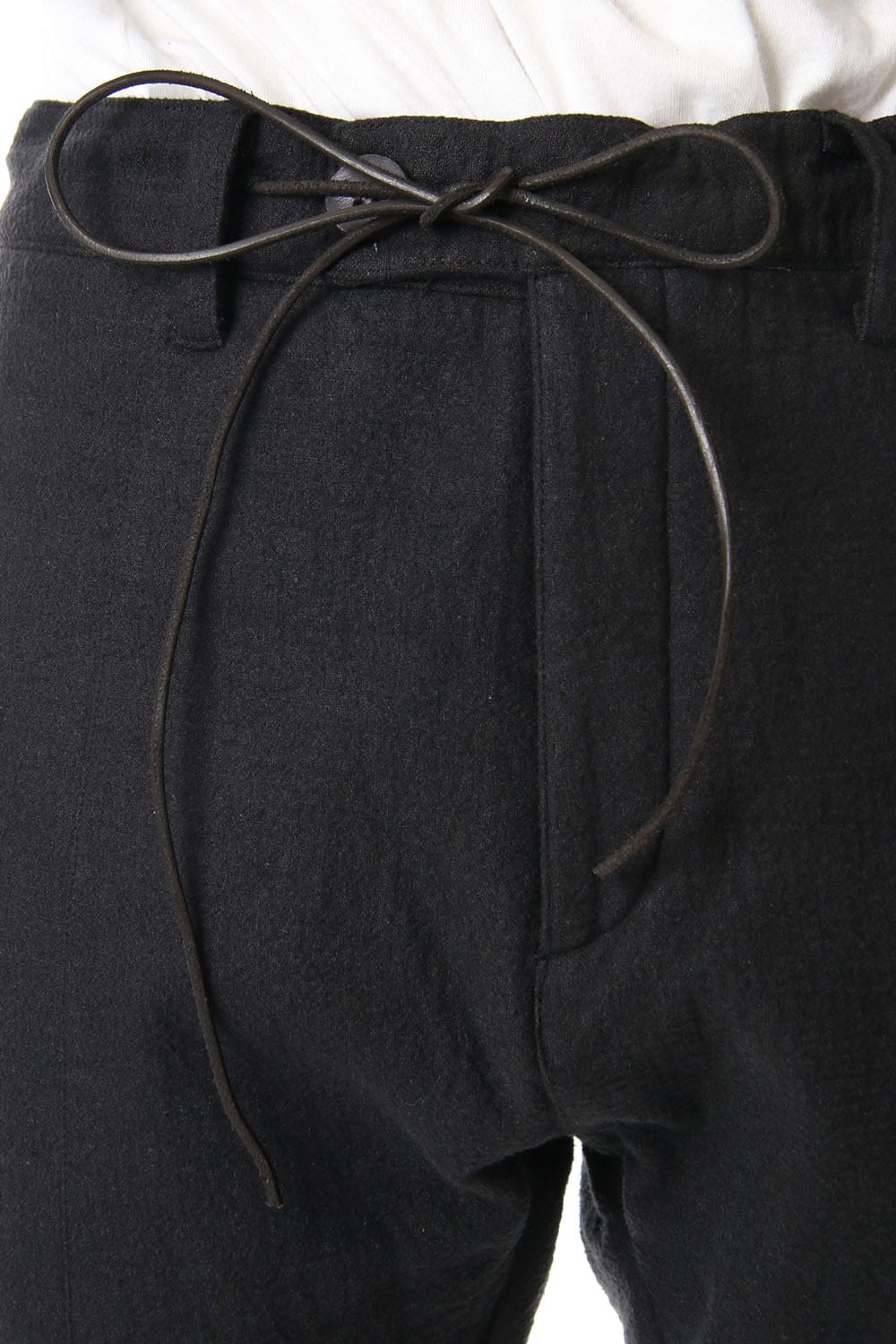 Hand Dyed Linen ×  Freece Needle Punch  Drop Crotch Slim Pants Black- ST107-0039A