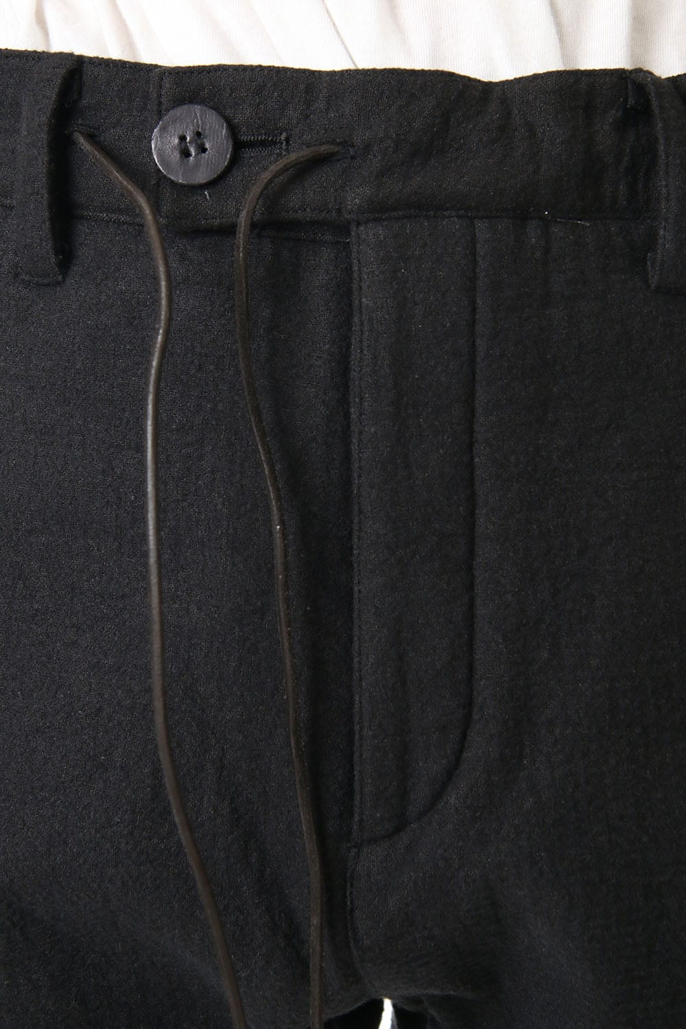 Hand Dyed Linen ×  Freece Needle Punch  Drop Crotch Slim Pants Black- ST107-0039A