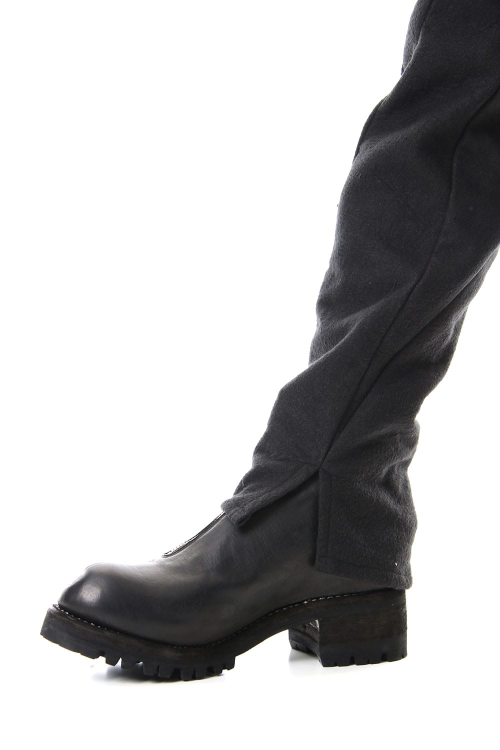 Hand Dyed Linen ×  Freece Needle Punch  Drop Crotch Slim Pants Black- ST107-0039A