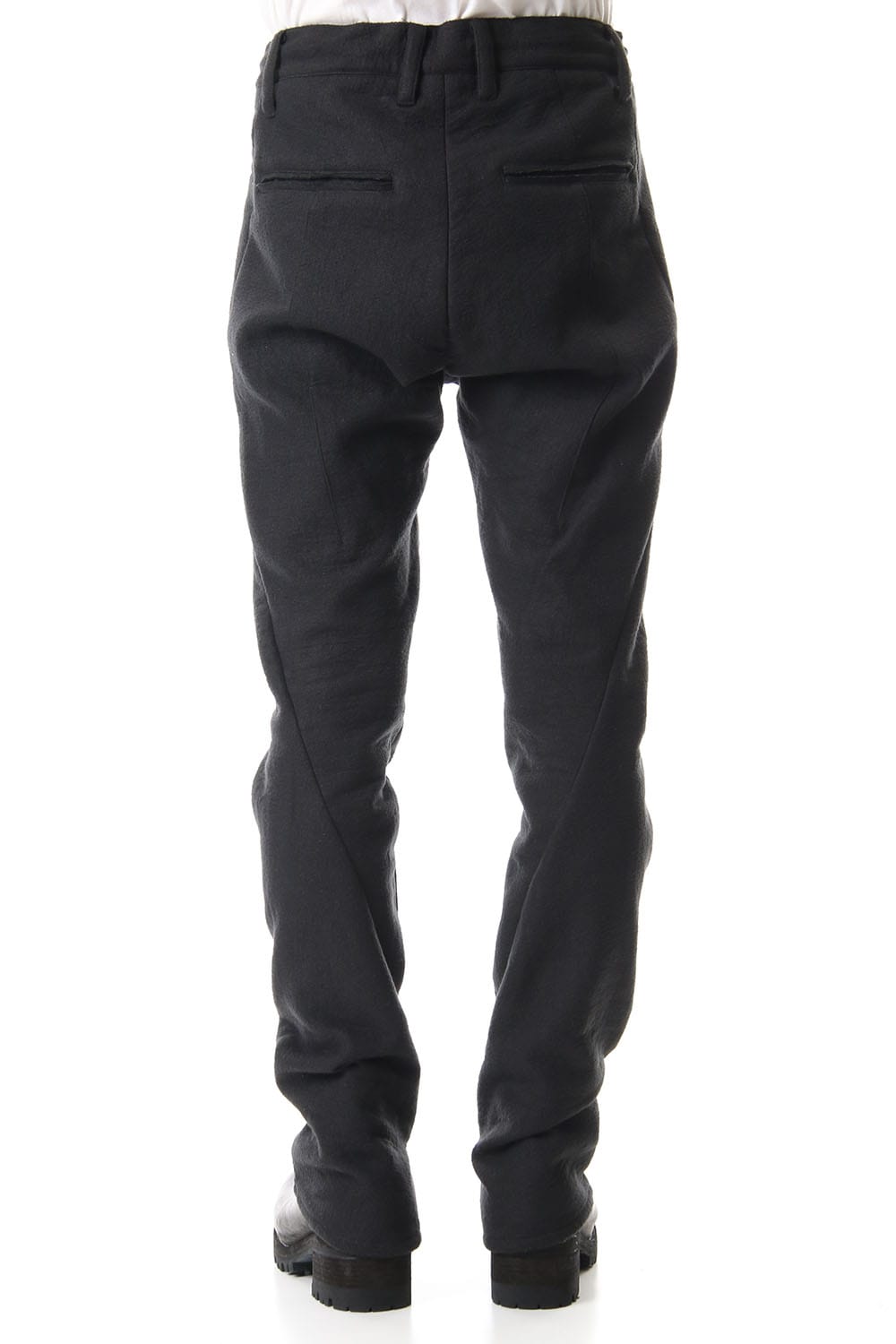 Hand Dyed Linen ×  Freece Needle Punch  Drop Crotch Slim Pants Black- ST107-0039A