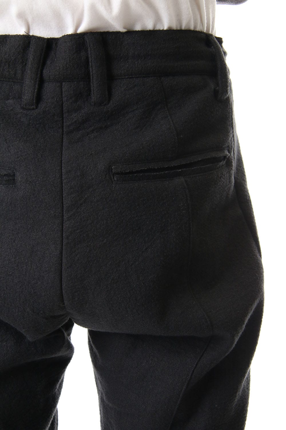 Hand Dyed Linen ×  Freece Needle Punch  Drop Crotch Slim Pants Black- ST107-0039A