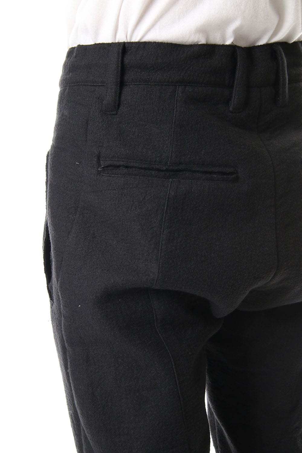 Hand Dyed Linen ×  Freece Needle Punch  Drop Crotch Slim Pants Black- ST107-0039A