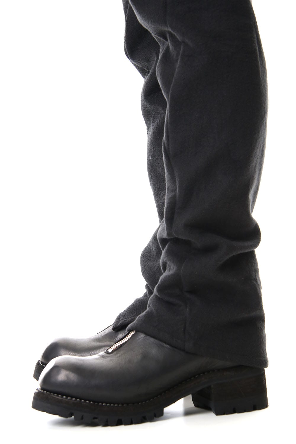 Hand Dyed Linen ×  Freece Needle Punch  Drop Crotch Slim Pants Black- ST107-0039A