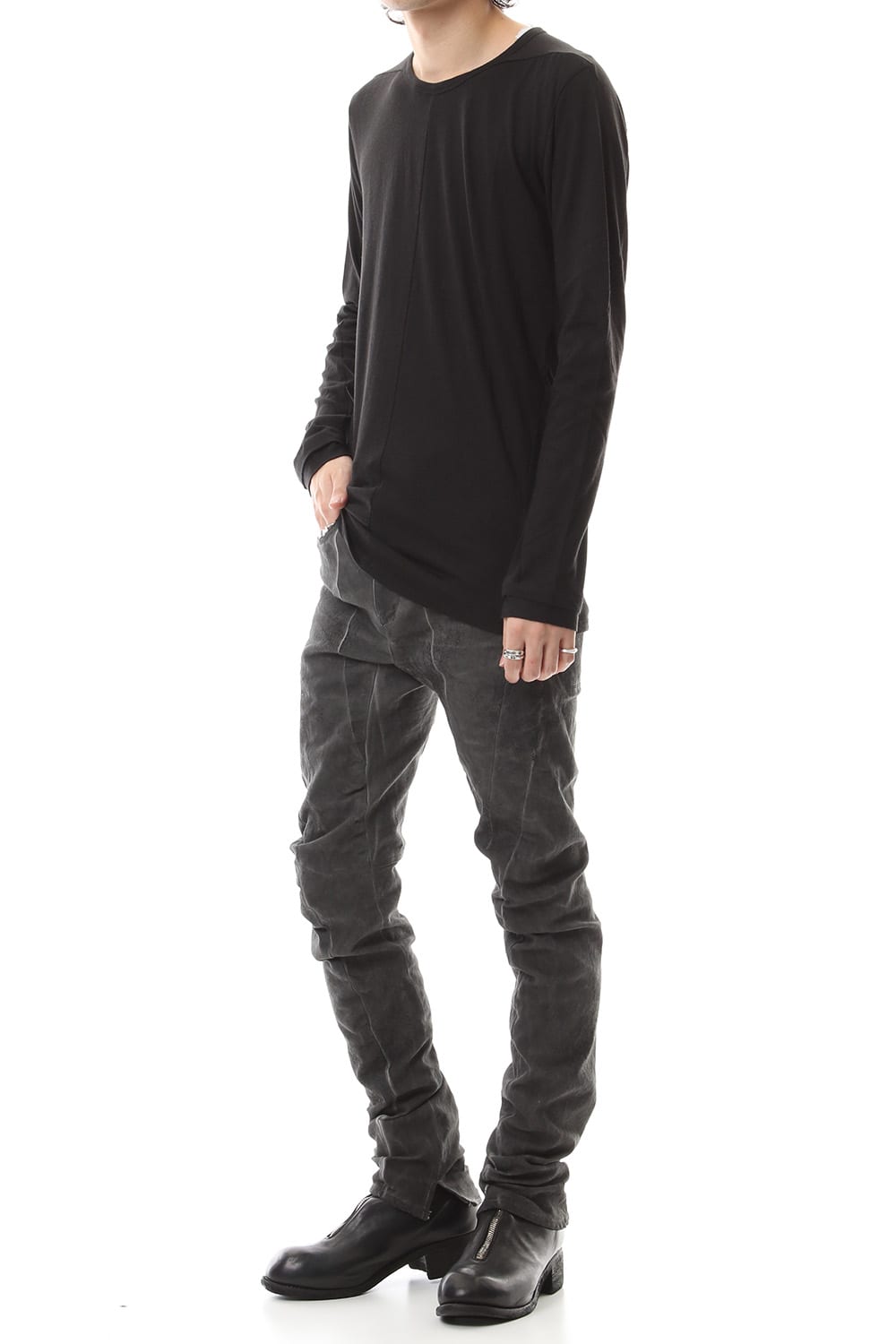 Dirty Coating Cold Dyed Curve Slim Pants - ST107-0049A Charcoal