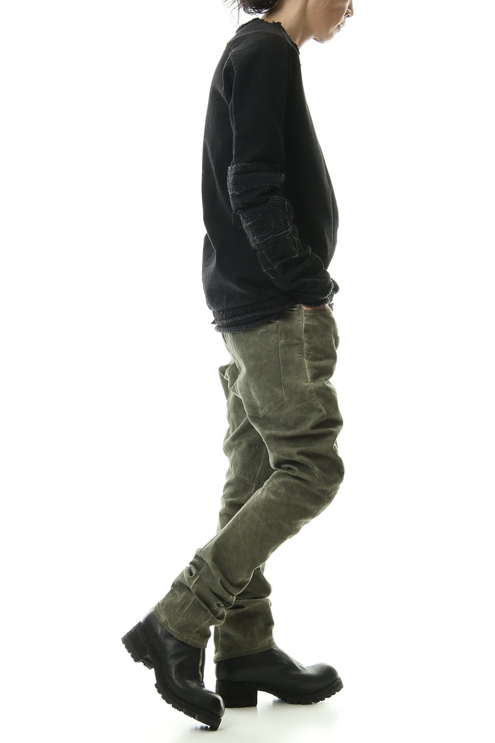 Cold dyed 3D Curve Slim pants Leaf Khaki