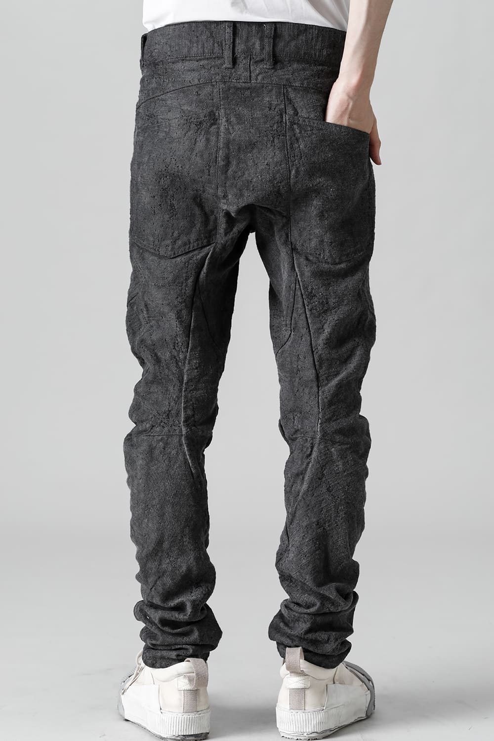 Slub Jacquard Denim Cold Dye Twisted Slim Pants Charcoal