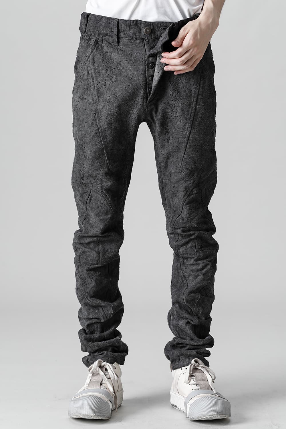 Slub Jacquard Denim Cold Dye Twisted Slim Pants Charcoal