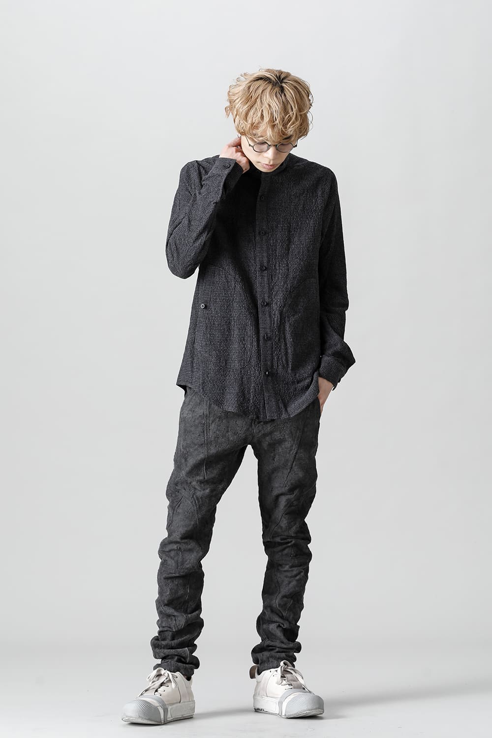 Slub Jacquard Denim Cold Dye Twisted Slim Pants Charcoal