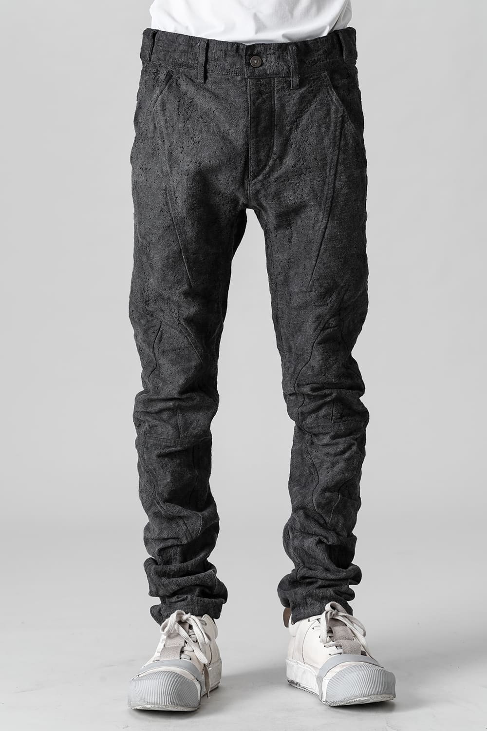 Slub Jacquard Denim Cold Dye Twisted Slim Pants Charcoal