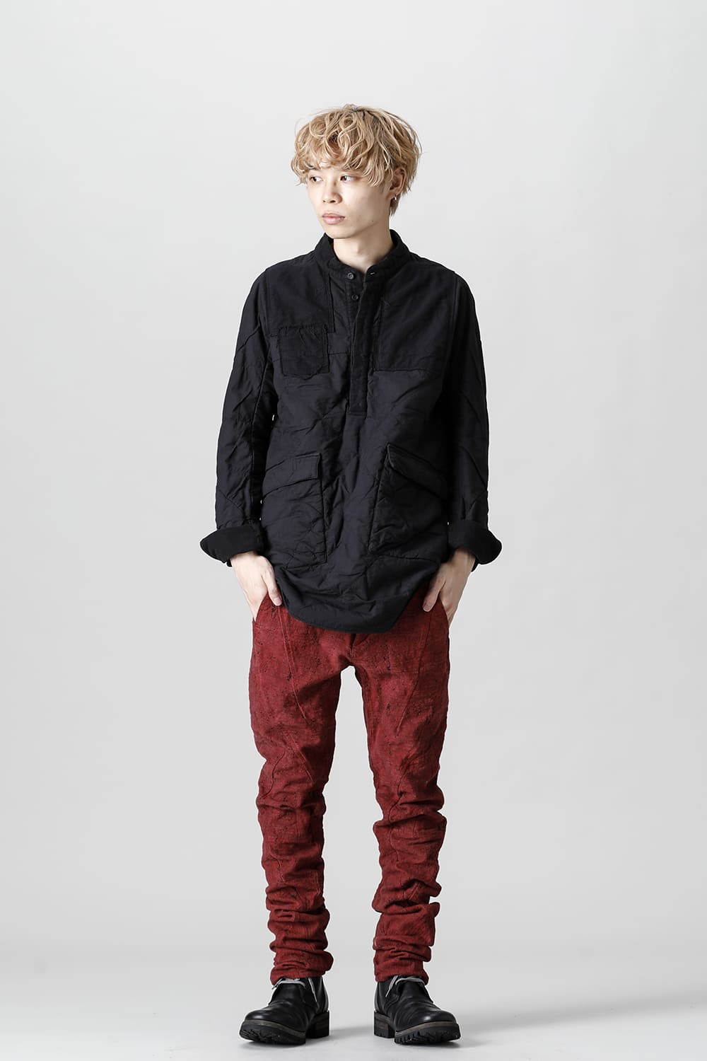 Slub Jacquard Denim Cold Dye Twisted Slim Pants Red