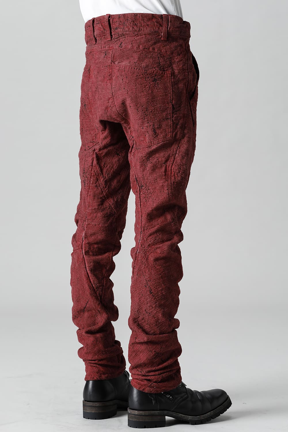 Slub Jacquard Denim Cold Dye Twisted Slim Pants Red