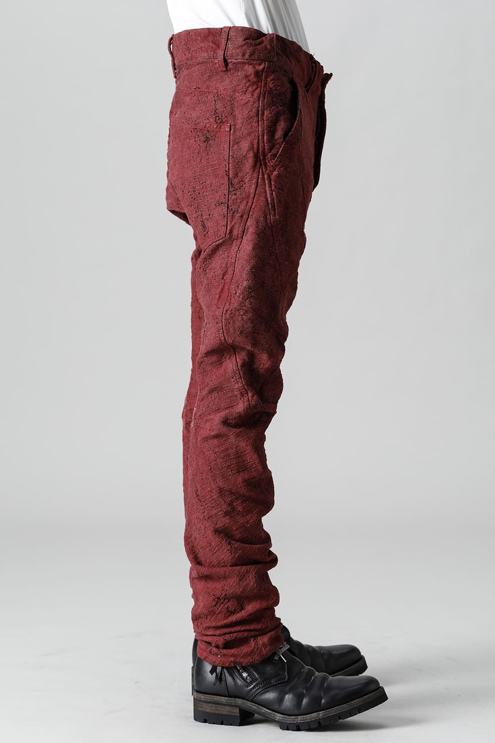 Slub Jacquard Denim Cold Dye Twisted Slim Pants Red