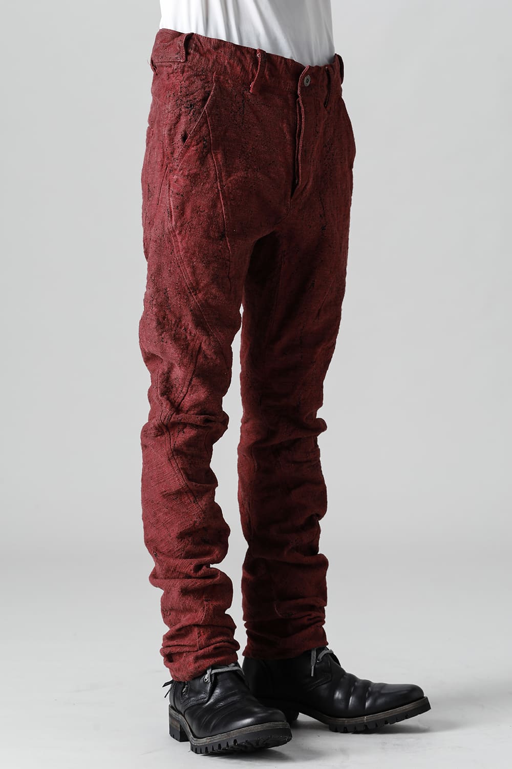 Slub Jacquard Denim Cold Dye Twisted Slim Pants Red