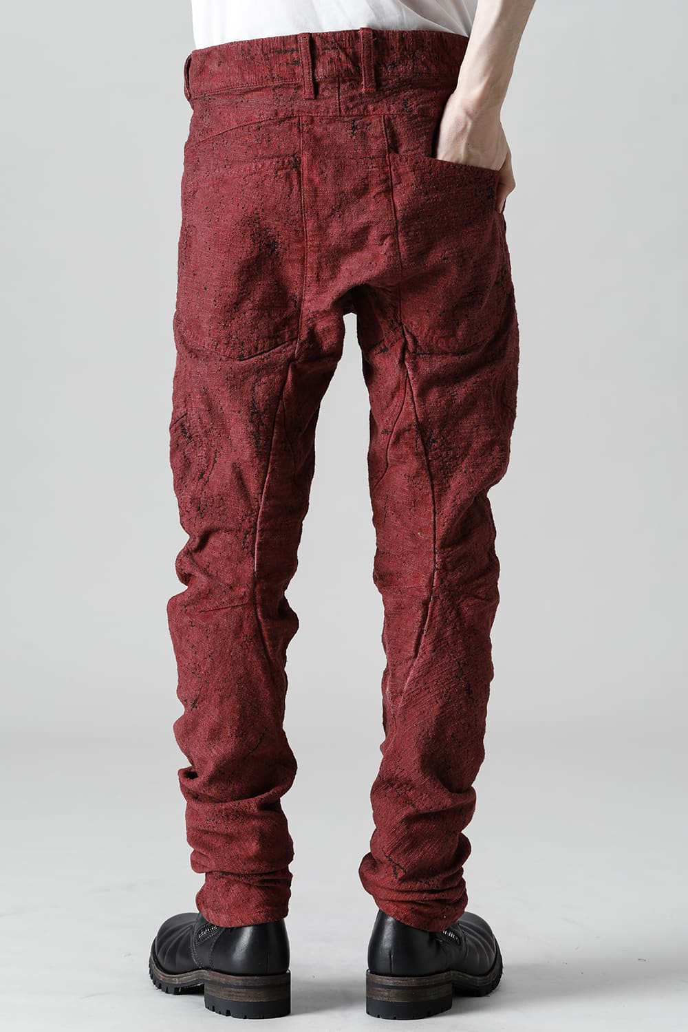 Slub Jacquard Denim Cold Dye Twisted Slim Pants Red