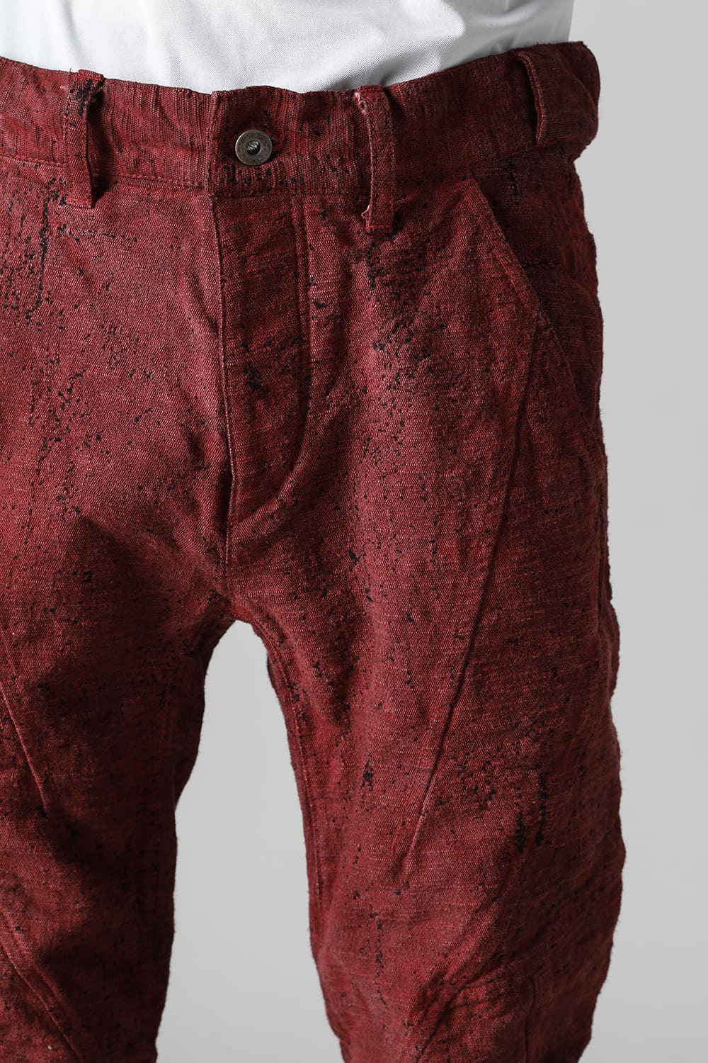 Slub Jacquard Denim Cold Dye Twisted Slim Pants Red