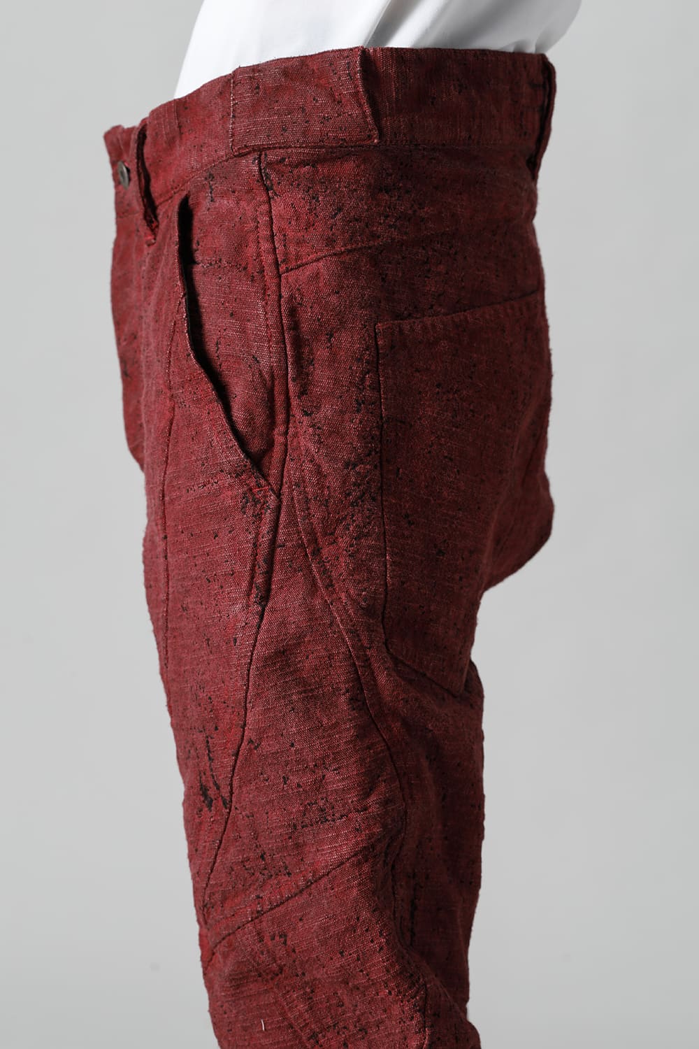 Slub Jacquard Denim Cold Dye Twisted Slim Pants Red