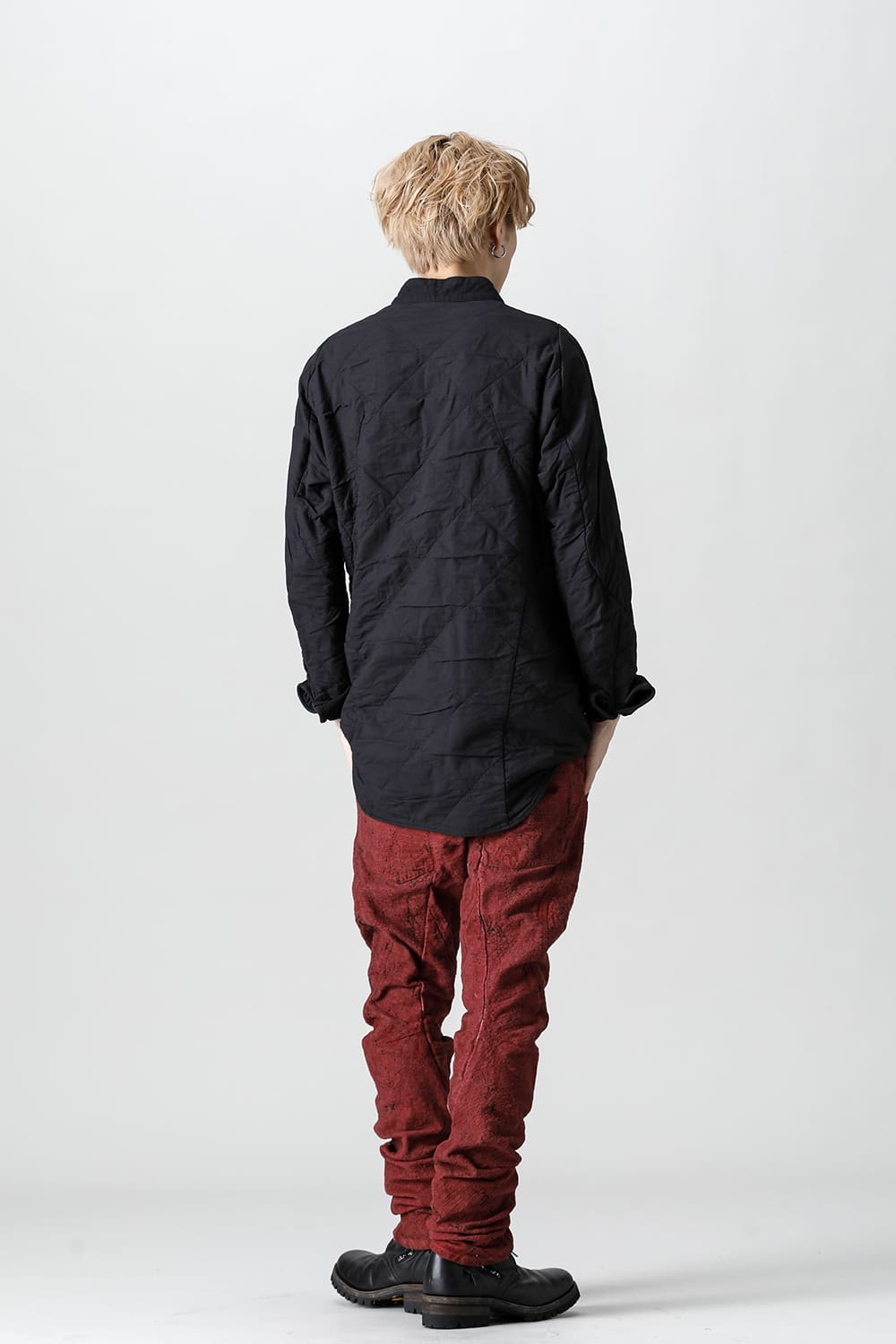 Slub Jacquard Denim Cold Dye Twisted Slim Pants Red