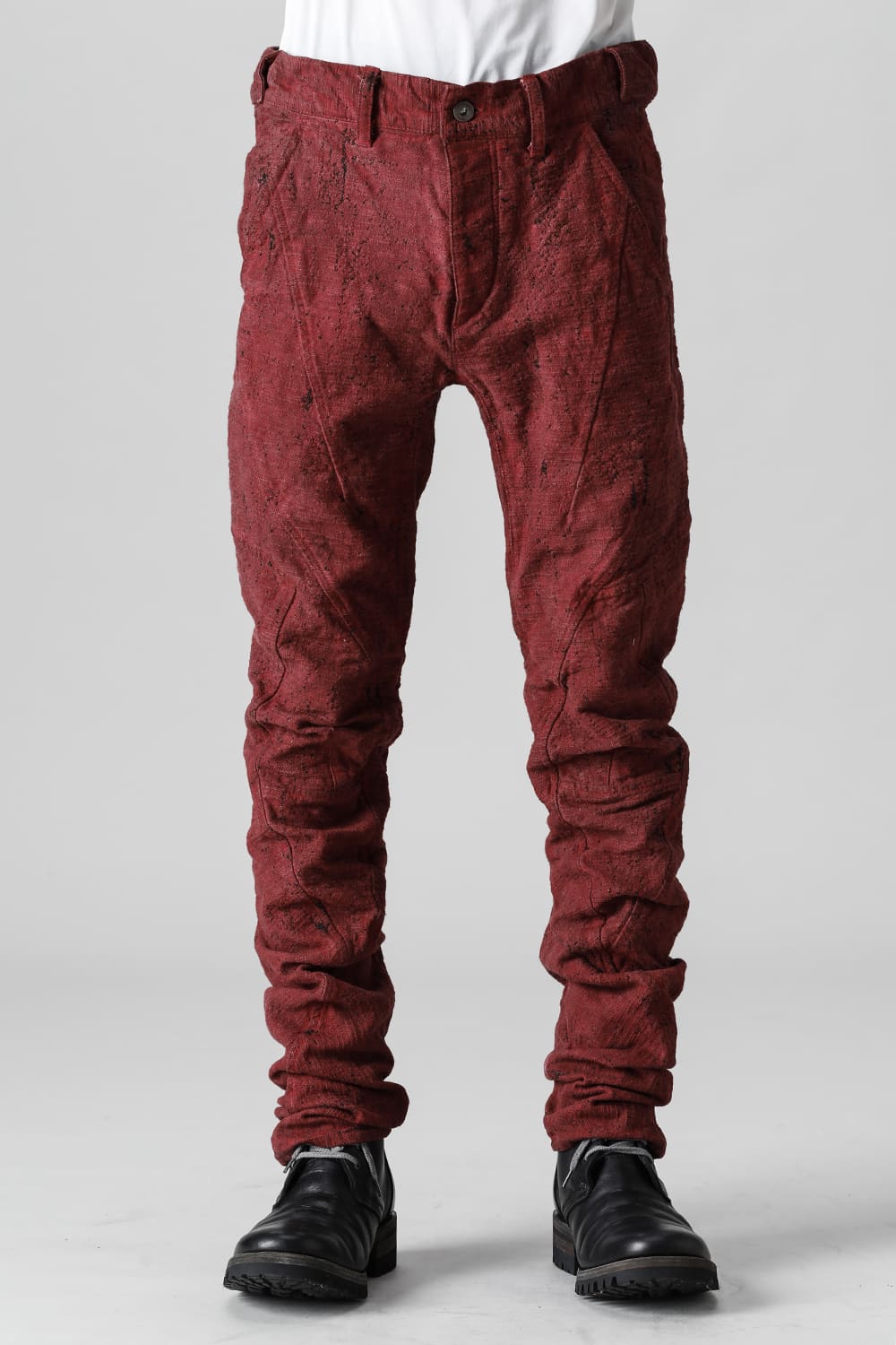 Slub Jacquard Denim Cold Dye Twisted Slim Pants Red