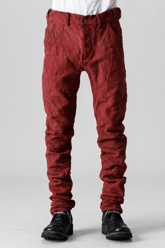 Slub Jacquard Denim Cold Dye Twisted Slim Pants Red