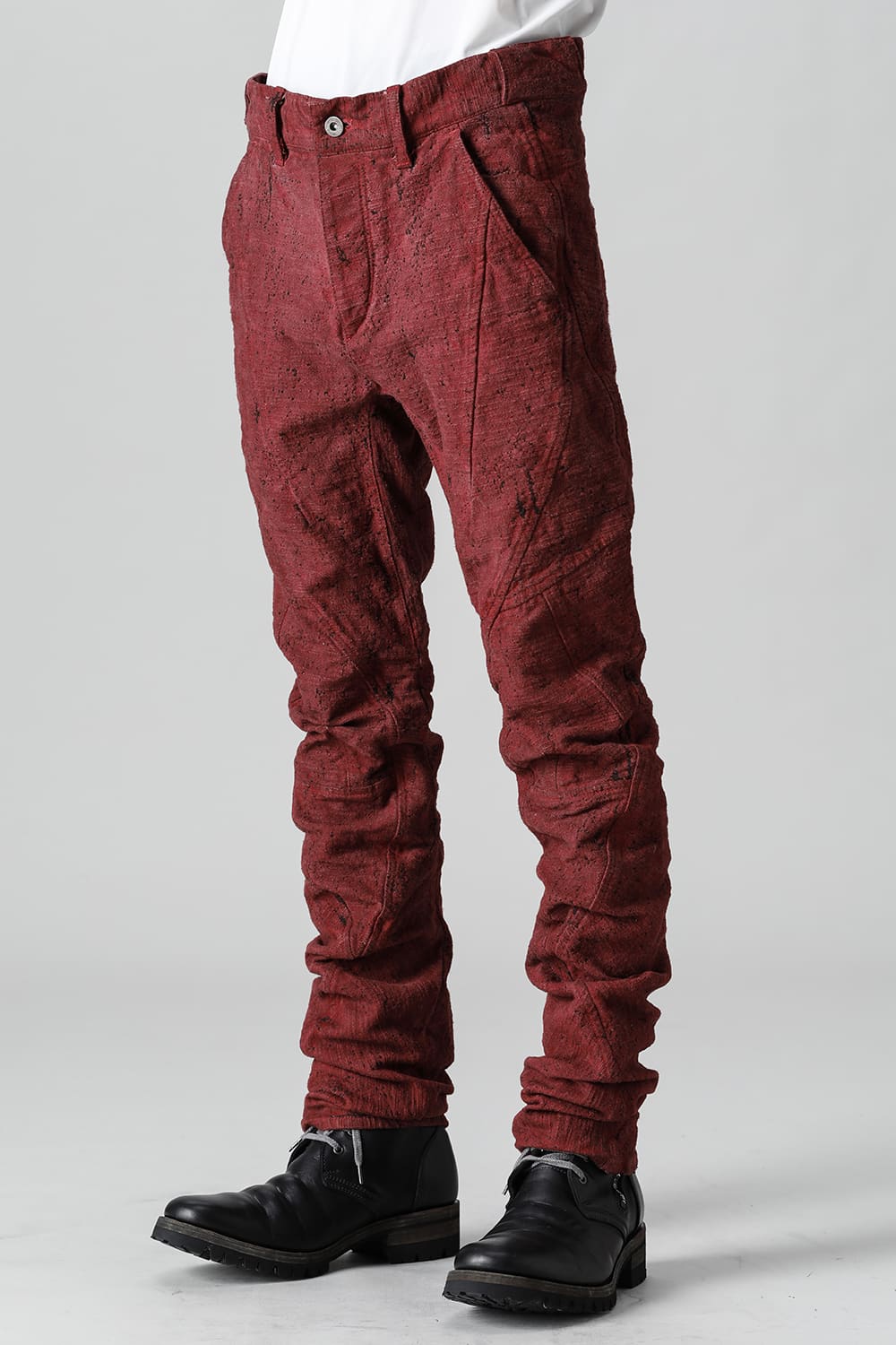 Slub Jacquard Denim Cold Dye Twisted Slim Pants Red