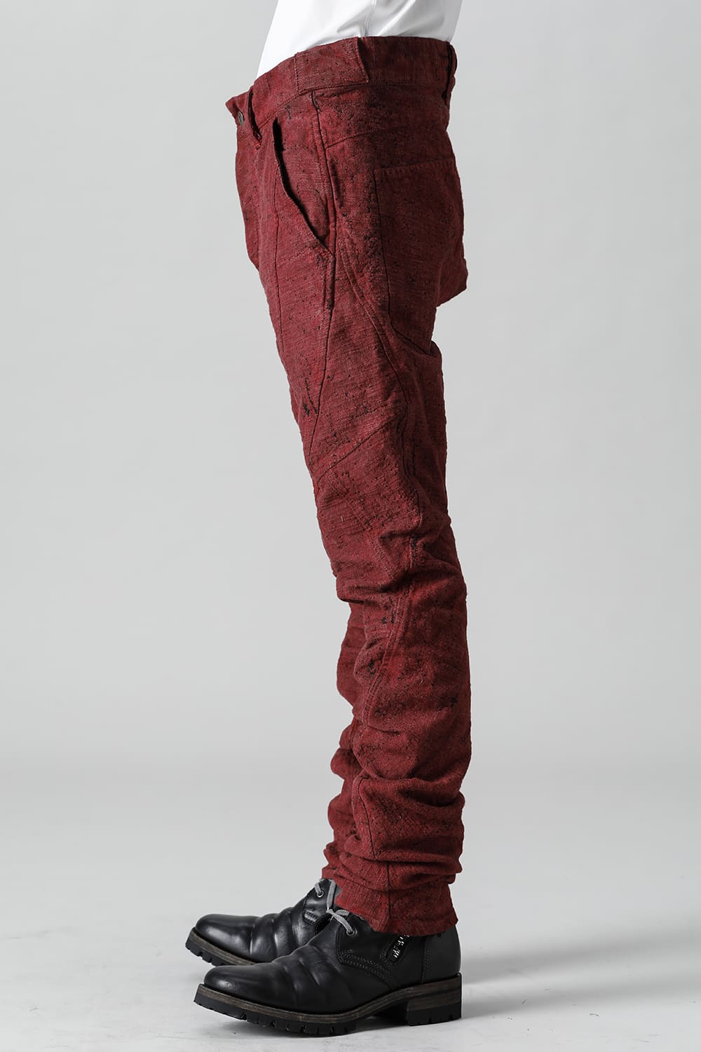 Slub Jacquard Denim Cold Dye Twisted Slim Pants Red